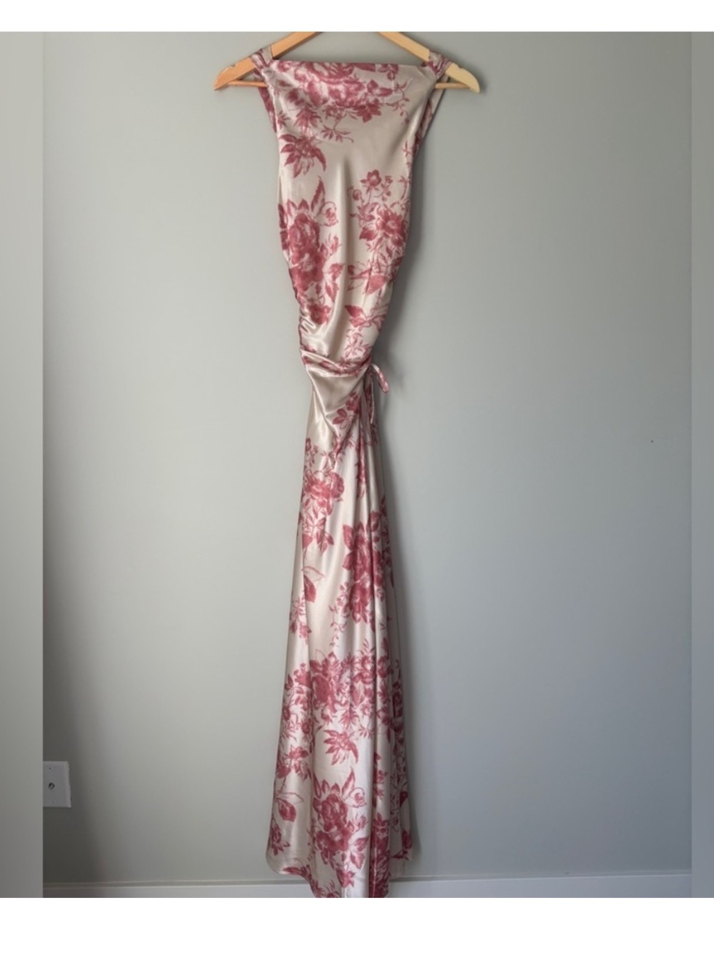 Reformation Anaiis Long Silk Dress Cameo Rose Pink Cream Floral | size 0